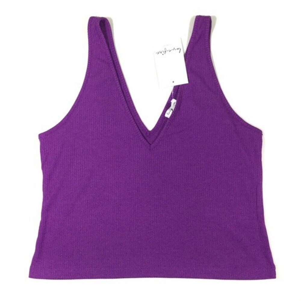 Love, Fire Women's Lightweight Sleeveless V Neck Ribbed Tank Crop Top Purple L